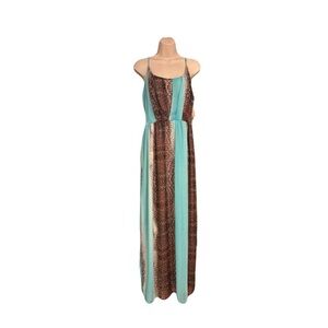 Fynn & Rose Maxi Dress with Brown Leopard and Blue Stripes NWT Size 10